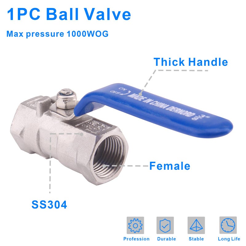 DERNORD Stainless Steel Ball Valve 1PC Type 3/8 Inch NPT Standard Port for Water, Oil, and Gas (3/8 Inch Ball Valve) - Image 3